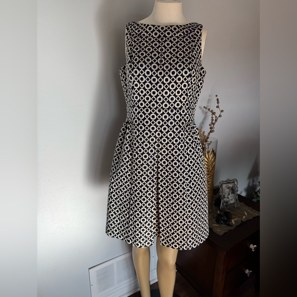 Ralph Lauren Navy and Gold Geometric Mini Dress. Ptp 17” length 34” - Picture 2 of 10